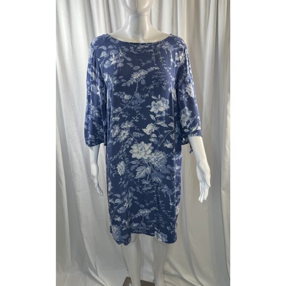 H&M Floral Tie Spilt-Sleeves Shift Dress, Blue, Sz: 12, 83-16 - Picture 6 of 15